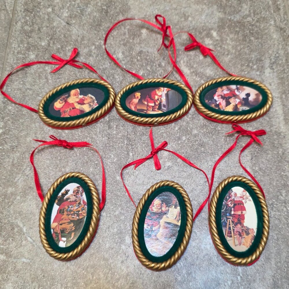Lot of 6 Vintage 1991 Coca Cola Trim-A-Tree Picture Frame Ornaments Santa Claus